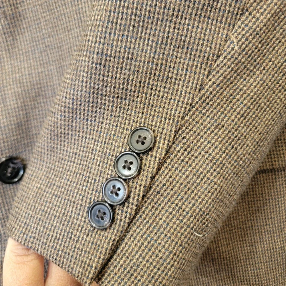 Lauren Ralph Lauren Mens Brown 100% Wool Houndstooth Blazer‎ Sport Coat 46L NWT